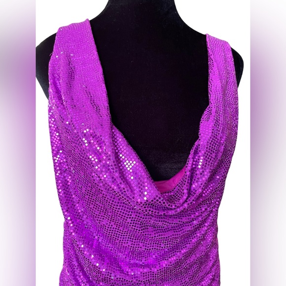 Urban Outfitters Dua Cowl Neck Purple Sequin Glitz Glam Bodycon Mini Dress - Picture 3 of 9